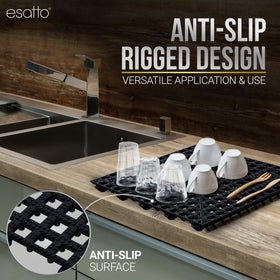 Esatto space-saving shelf mats maximize counter and rack organization.