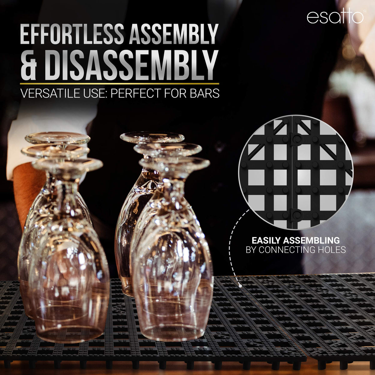 Esatto interlocking mats fit wire shelves for scalable, stable storage.