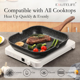 ESLITE LIFE square grill pan ideal for bacon and steaks searing