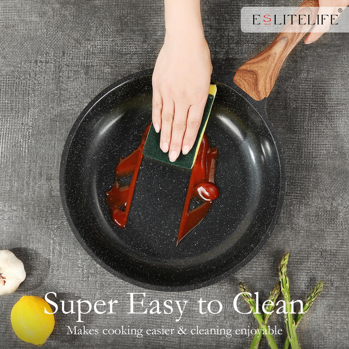 ESLITE LIFE die-cast aluminum core for durable, responsive cooking performance.
