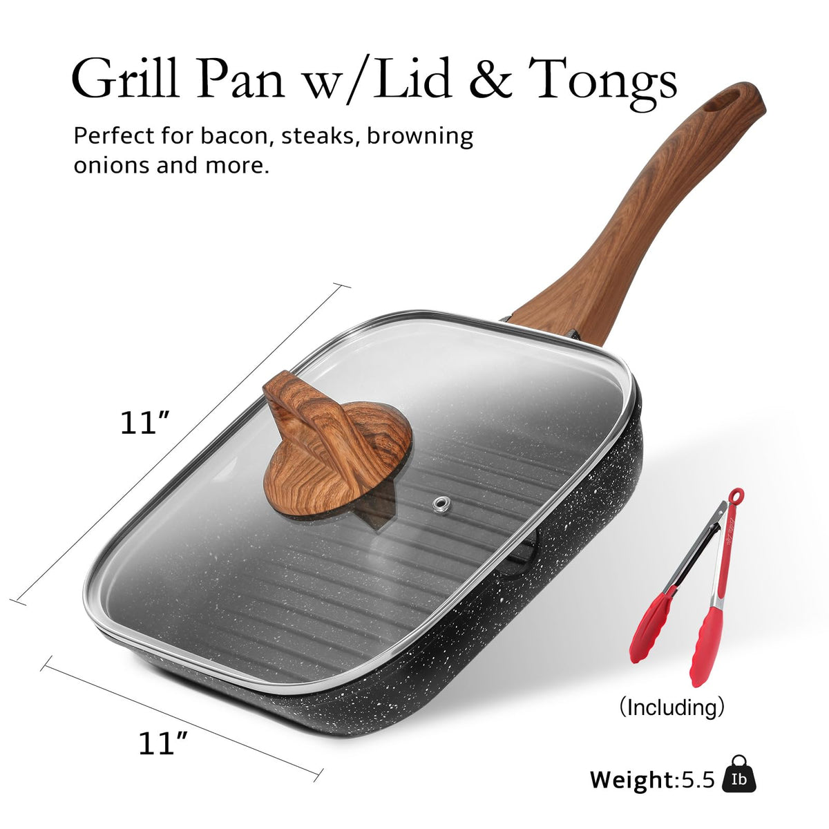 ESLITE LIFE grill pan with granite nonstick coating for reduced oil and simple cleaning