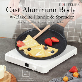 Tortilla and pancake cooking with ESLITE LIFE pan on a flat griddle surface