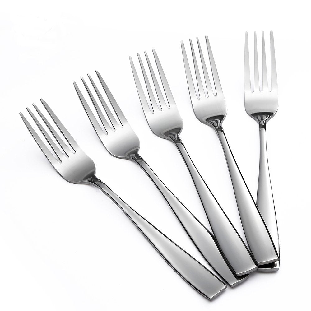 Eslite Staintess steel salad forks set, top view, polished mirror finish for everyday meals.
