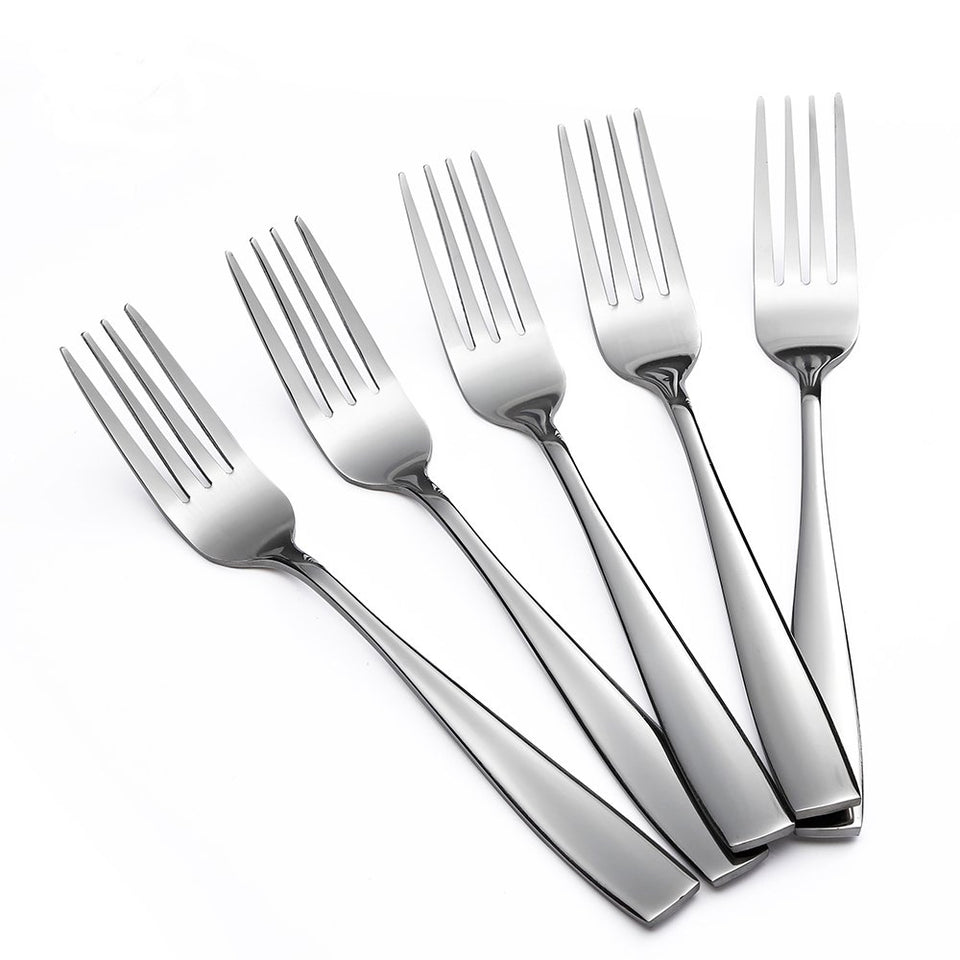 Eslite Staintess steel salad forks set, top view, polished mirror finish for everyday meals.
