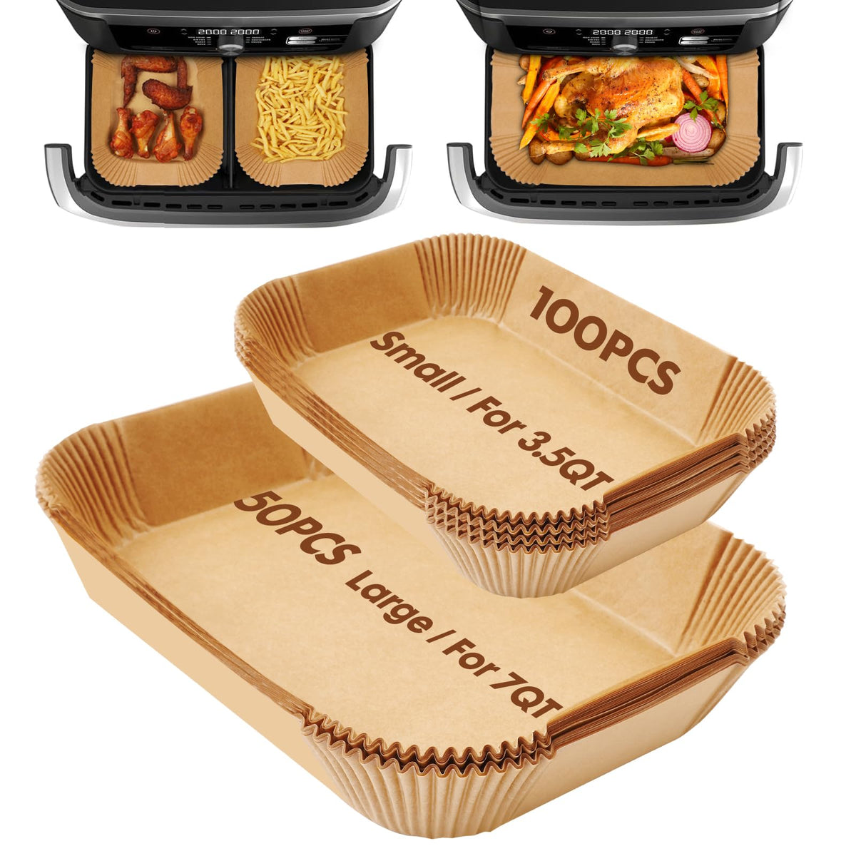 Eslotre air fryer liners 150pc for DZ071 and VersaZone baskets protect the fryer and simplify cleanup.