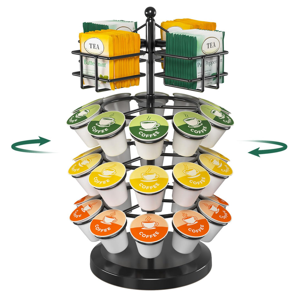 EsLuker.ly 4-tier rotating K-Cup and tea organizer – compact, accessible countertop storage.