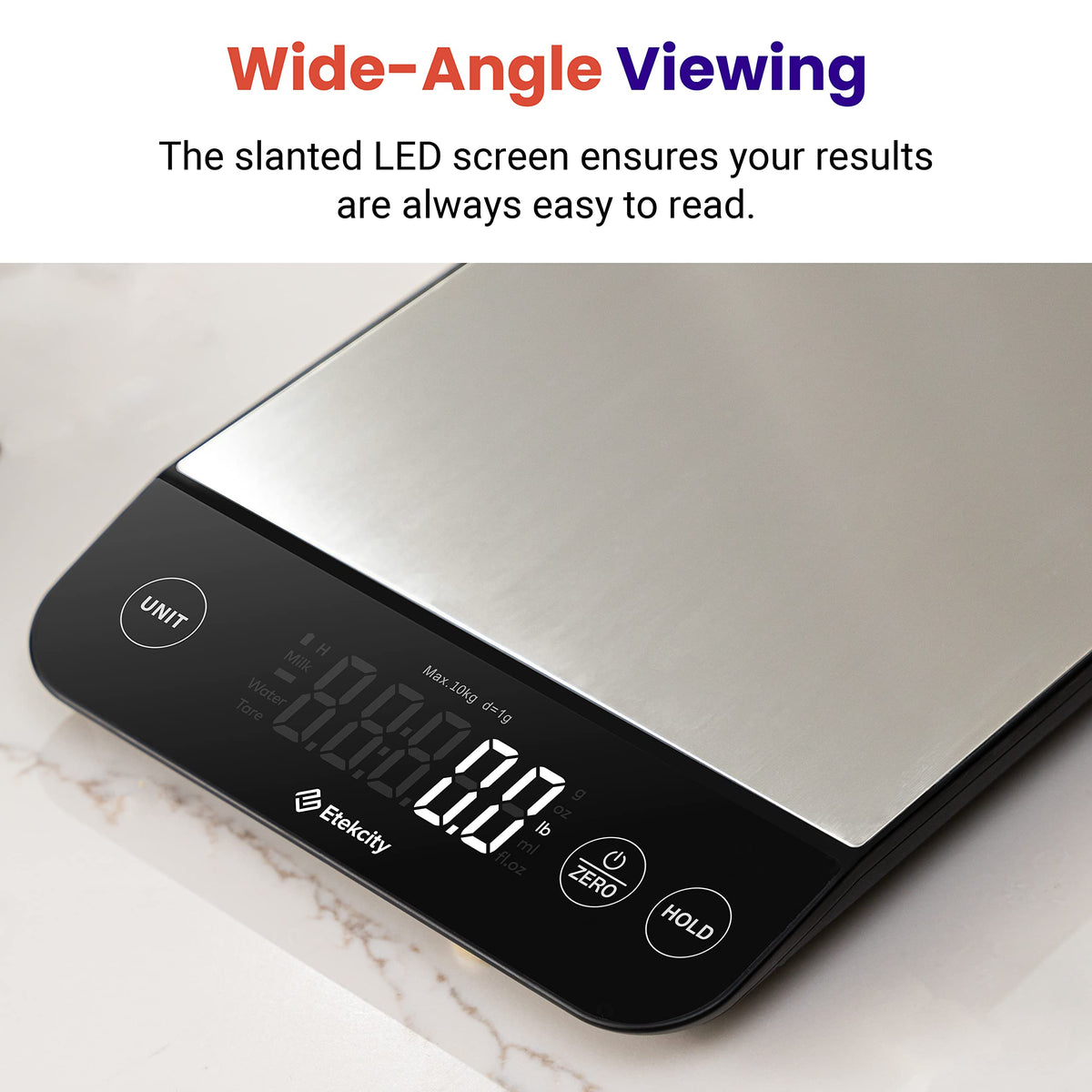 Etekcity kitchen scale packed with accessories and guide