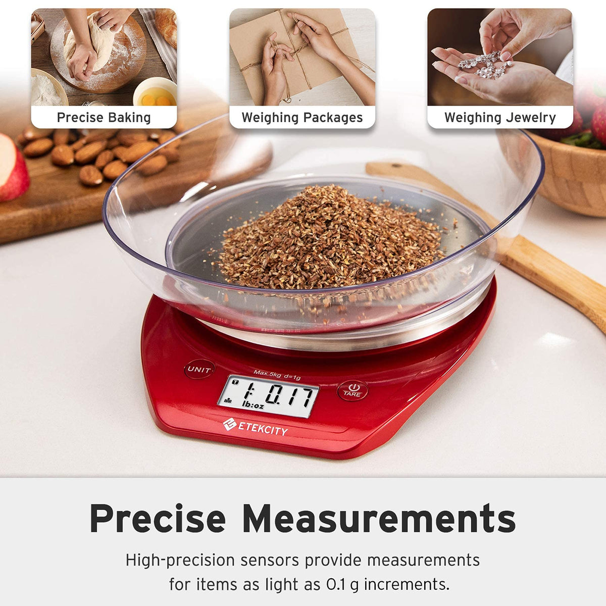 Etekcity removable bowl for measuring ingredients and easy storage