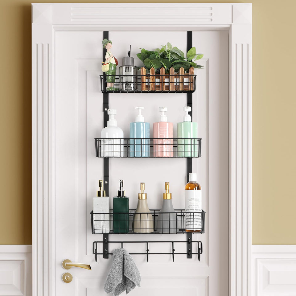 ETELI over-the-door pantry organizer with 3 baskets keeps spices organized.