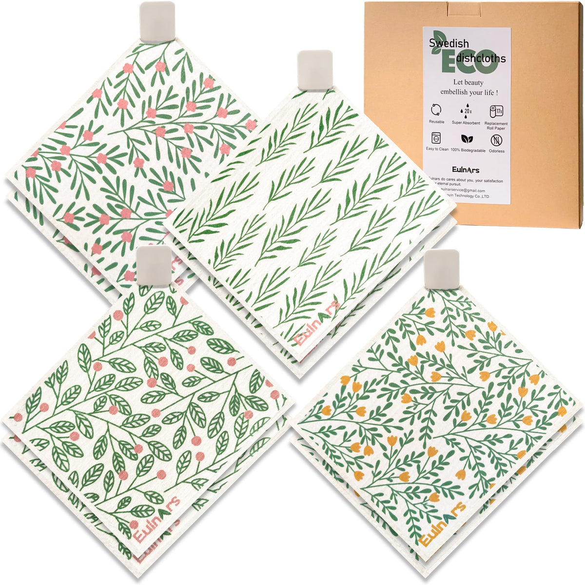Eulnars Swedish dishcloths 8-pack green for quick, eco-friendly kitchen cleanup.