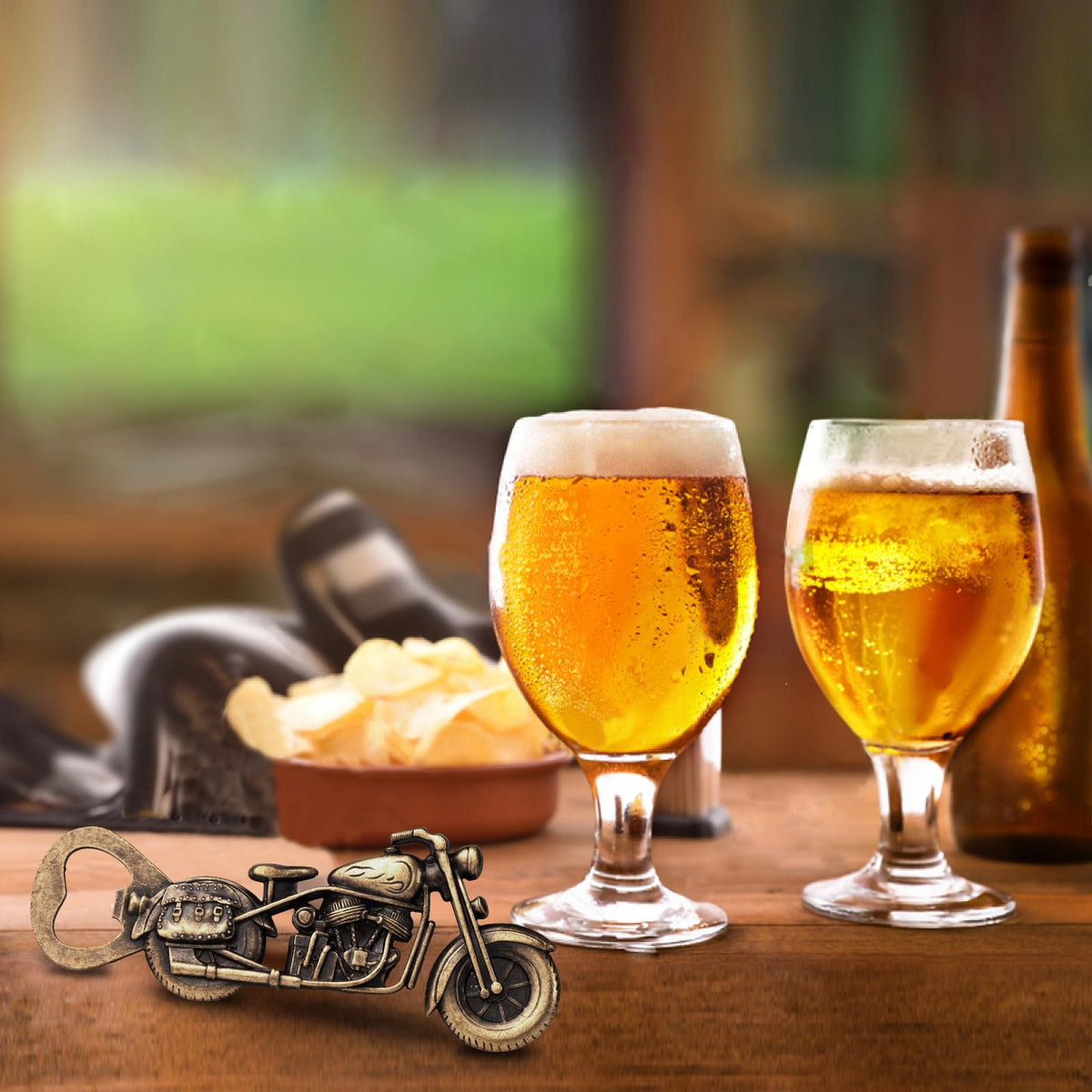 EUUPS vintage motorcycle bottle opener compact size fits pockets and drawers.