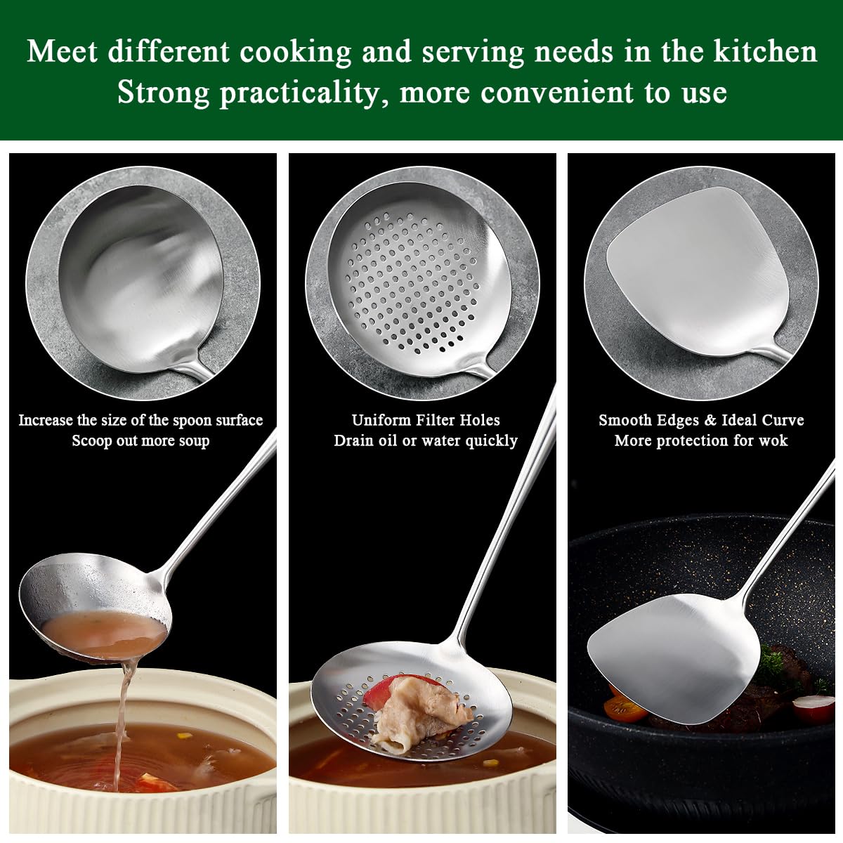 Evanda heat-resistant wood handles stay cool and comfortable.