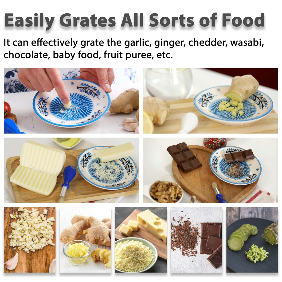 EVANILIFE blue handmade ceramic design elevates kitchen aesthetics while practical grating.