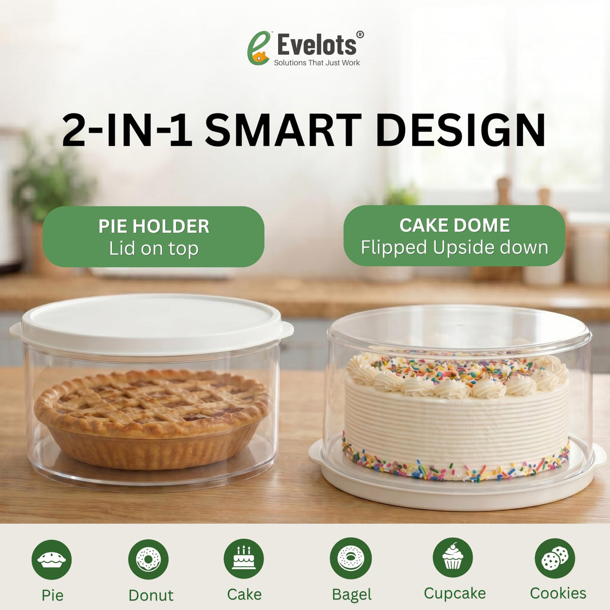 Evelots 4-pack 10-inch dome lid shows versatile storage for pastries.