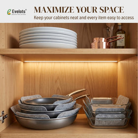 Evelots stack protection in the kitchen keeps dishware organized and safe.