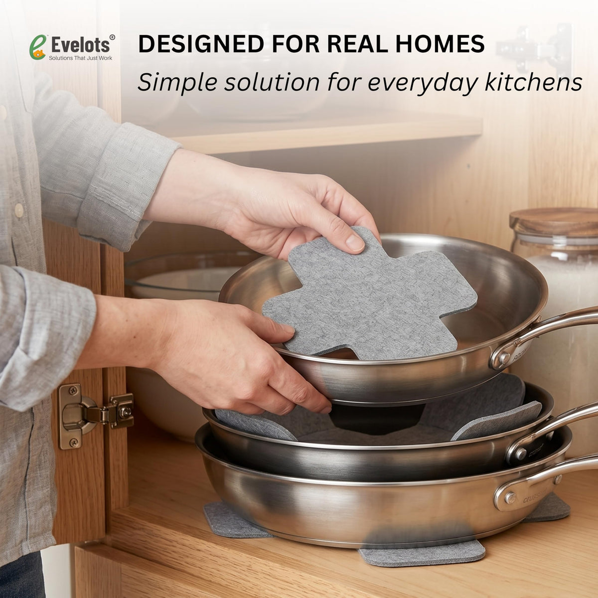 Evelots protectors prevent dishes from sticking together when stored long-term.