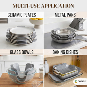 Extra-large Evelots felt inserts cover bigger dishware stacks.