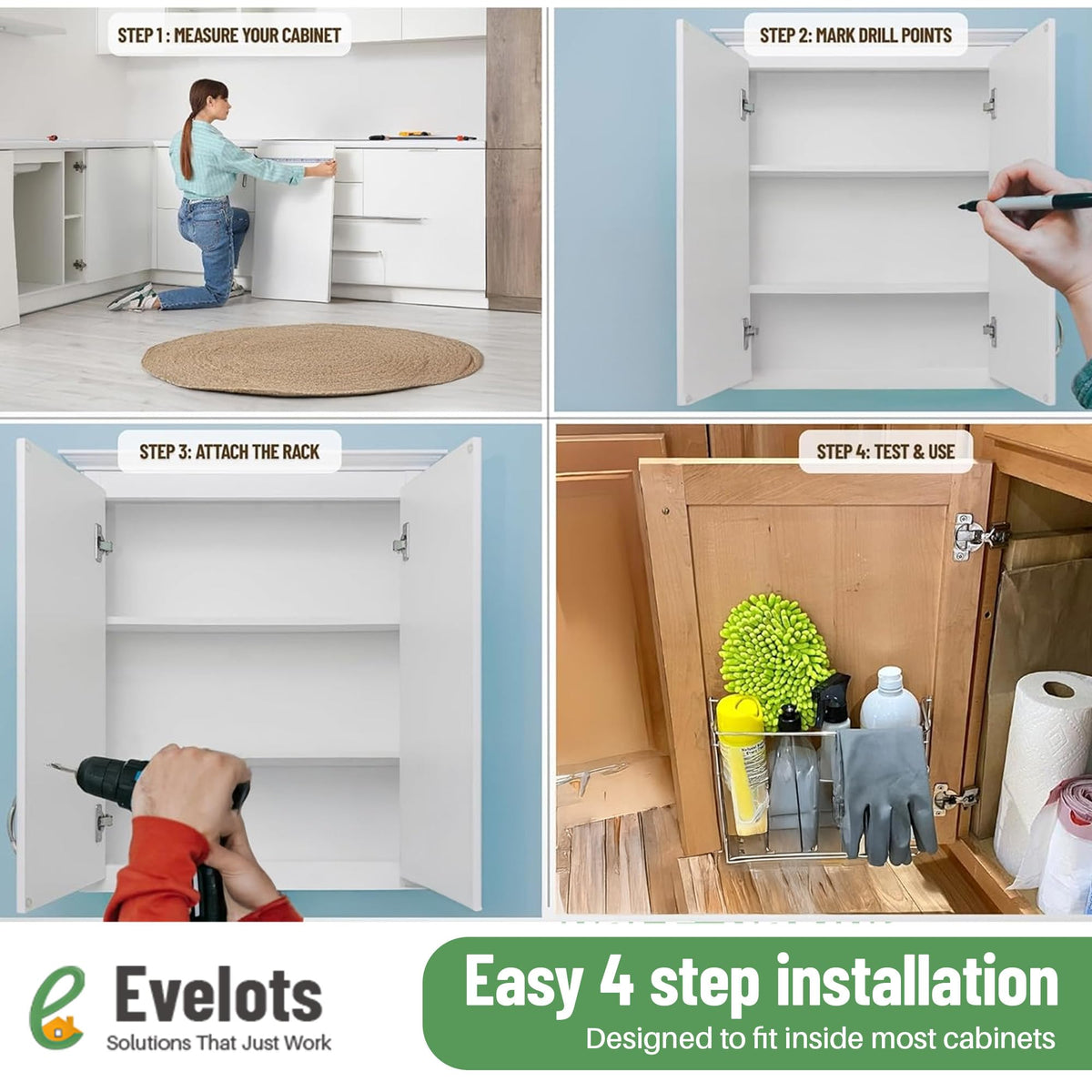 Evelots organizer works in laundry and bathroom for cleaning supply storage.