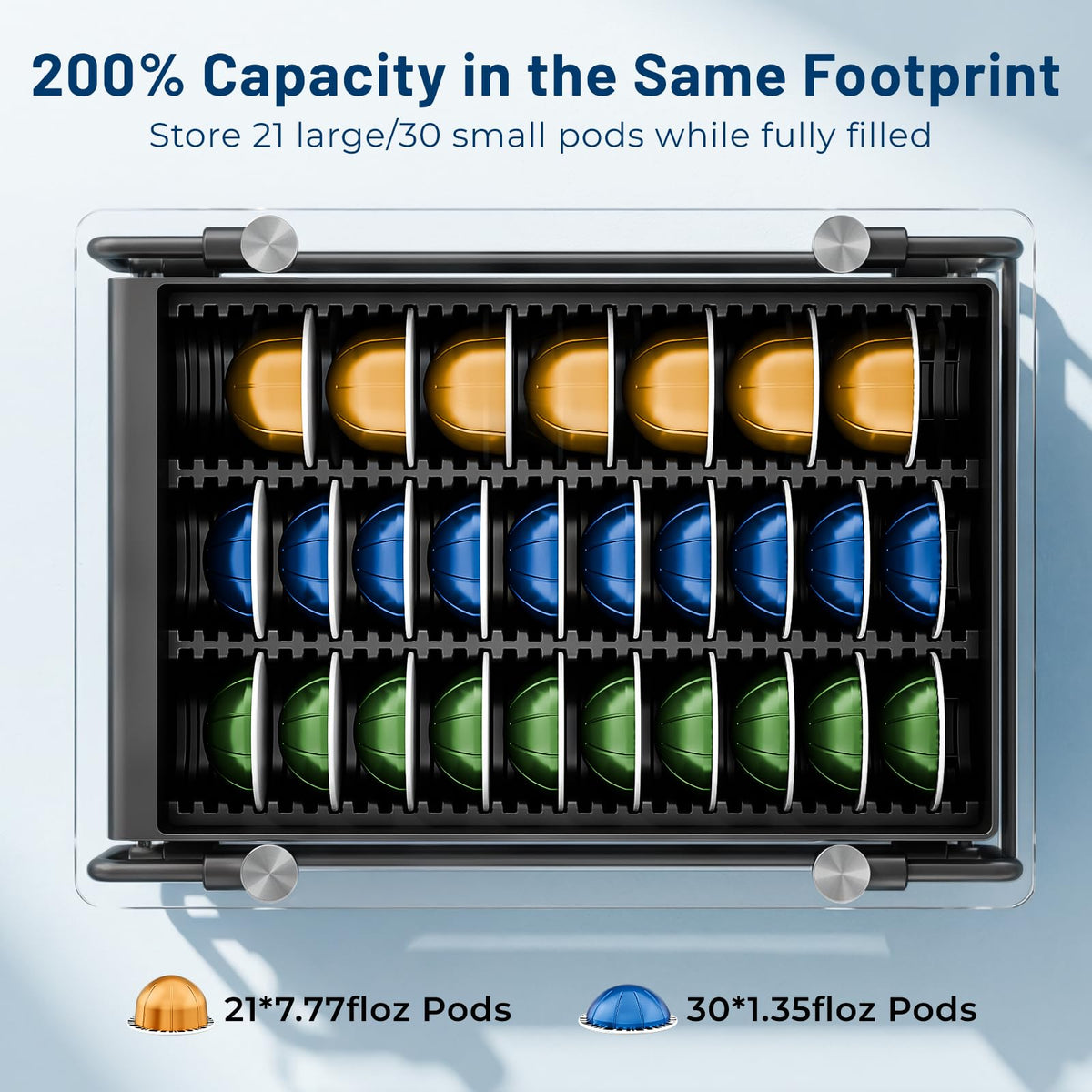 EVERIE universal slots accommodate big and small VertuoLine pods