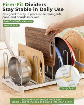 Everie extendable base with dividers adapts to cabinet width