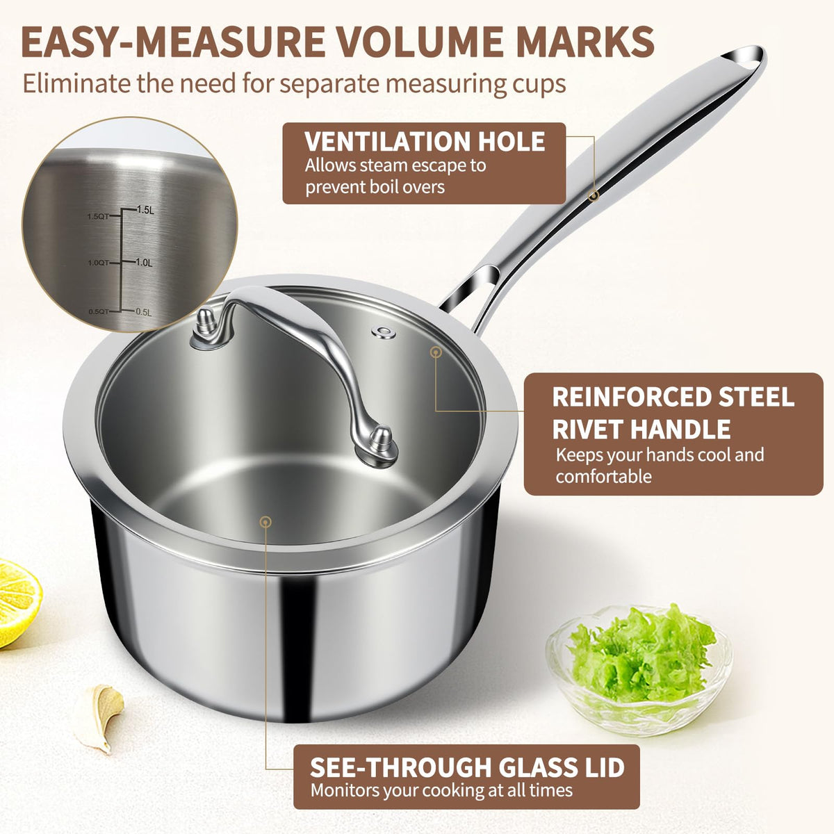 EWFEN aluminum core delivers quick even heat across the pan.