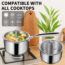 EWFEN 1-2 qt saucepan interior stainless steel provides nonreactive cooking.