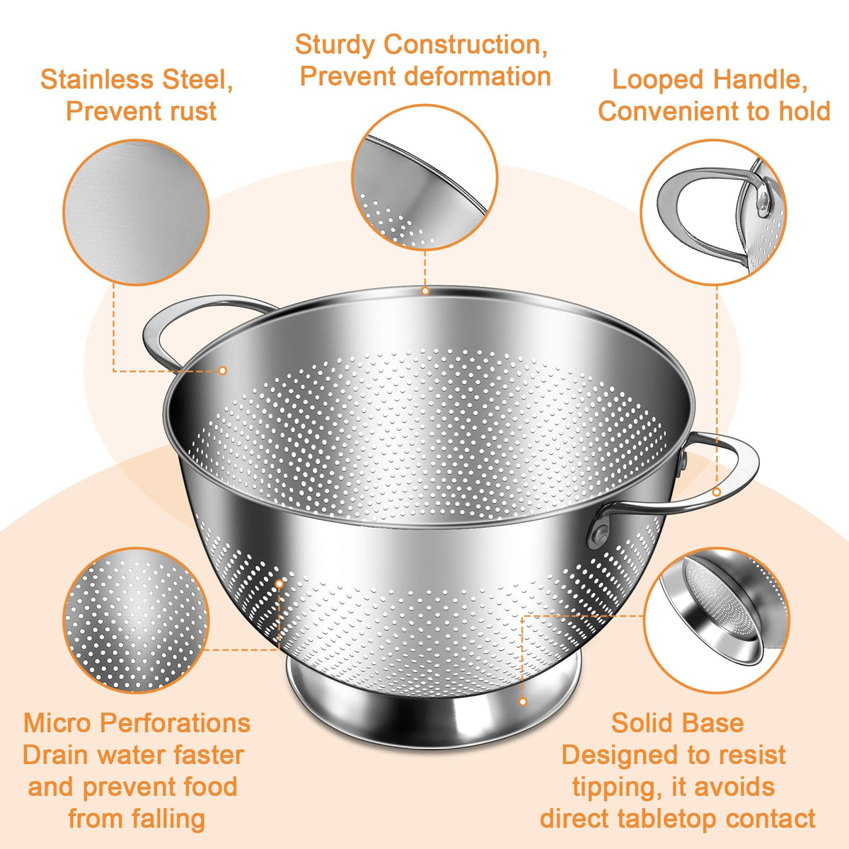 EWFEN nesting-design colanders save cabinet space after use.