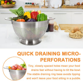 EWFEN colander with tight mesh drains pasta efficiently.