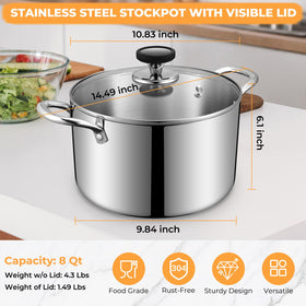 EWFEN stock pot side handles show ergonomic grip for safe pouring.