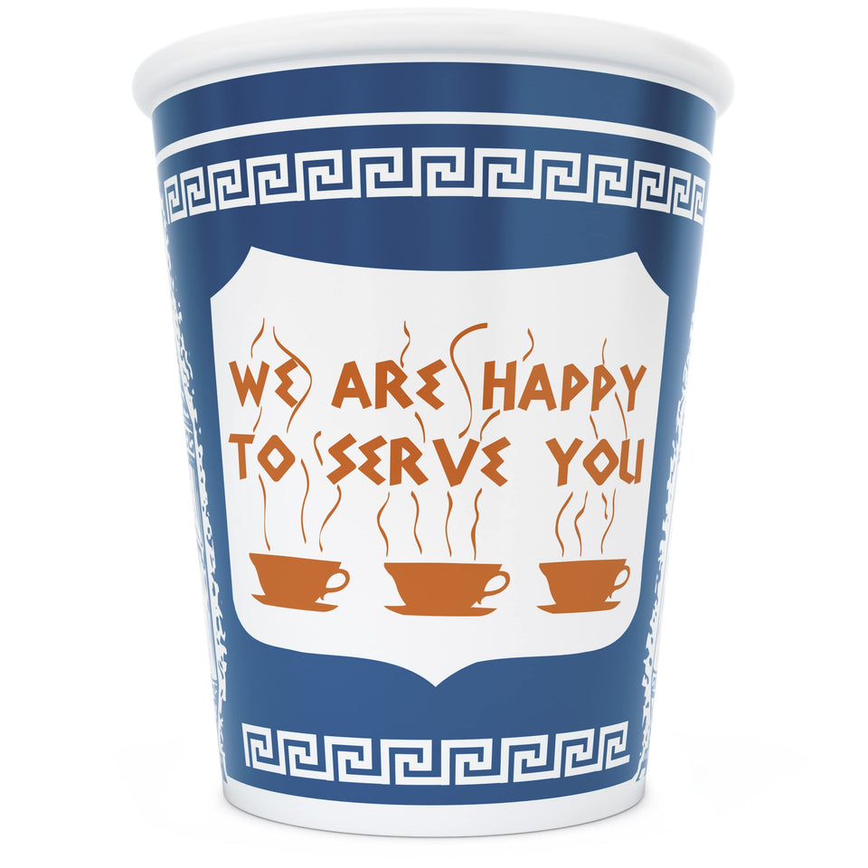 ExceptionLab NYC Greek cup front view with retro to-go styling.