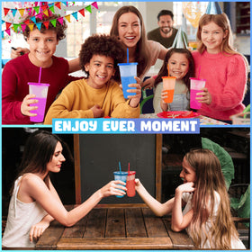EXITOGLOBAL party set of color-changing tumblers with lids and straws for celebrations.