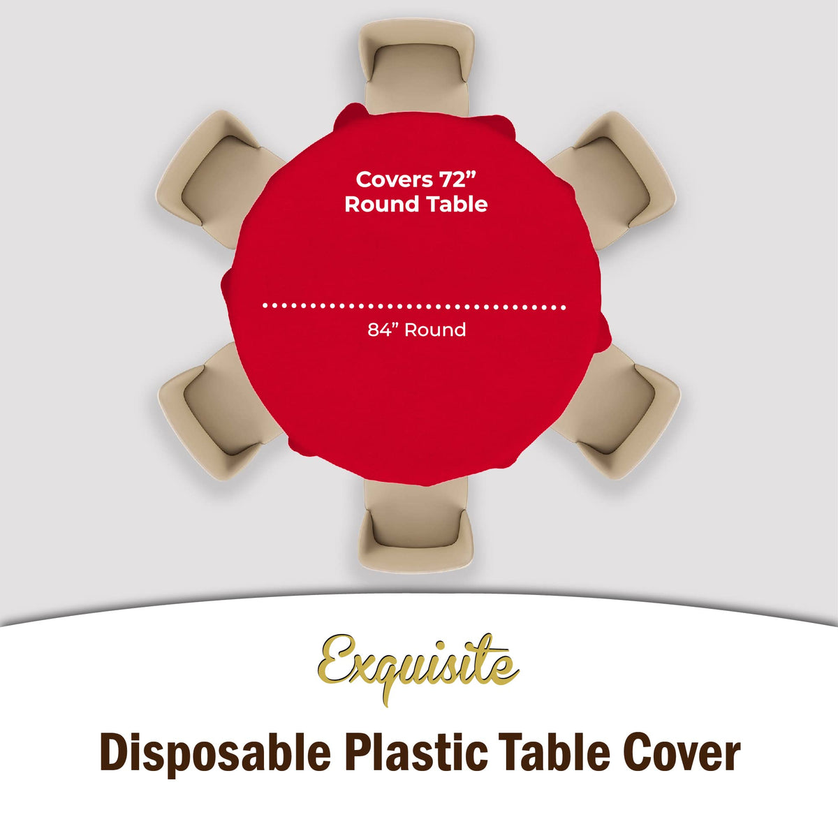 Exquisite red round tablecloth covers a dining setup for festive gatherings.