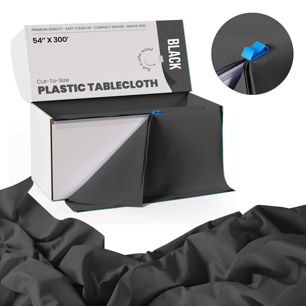 Exquisite black vinyl tablecloth with glossy finish for elegant tables.