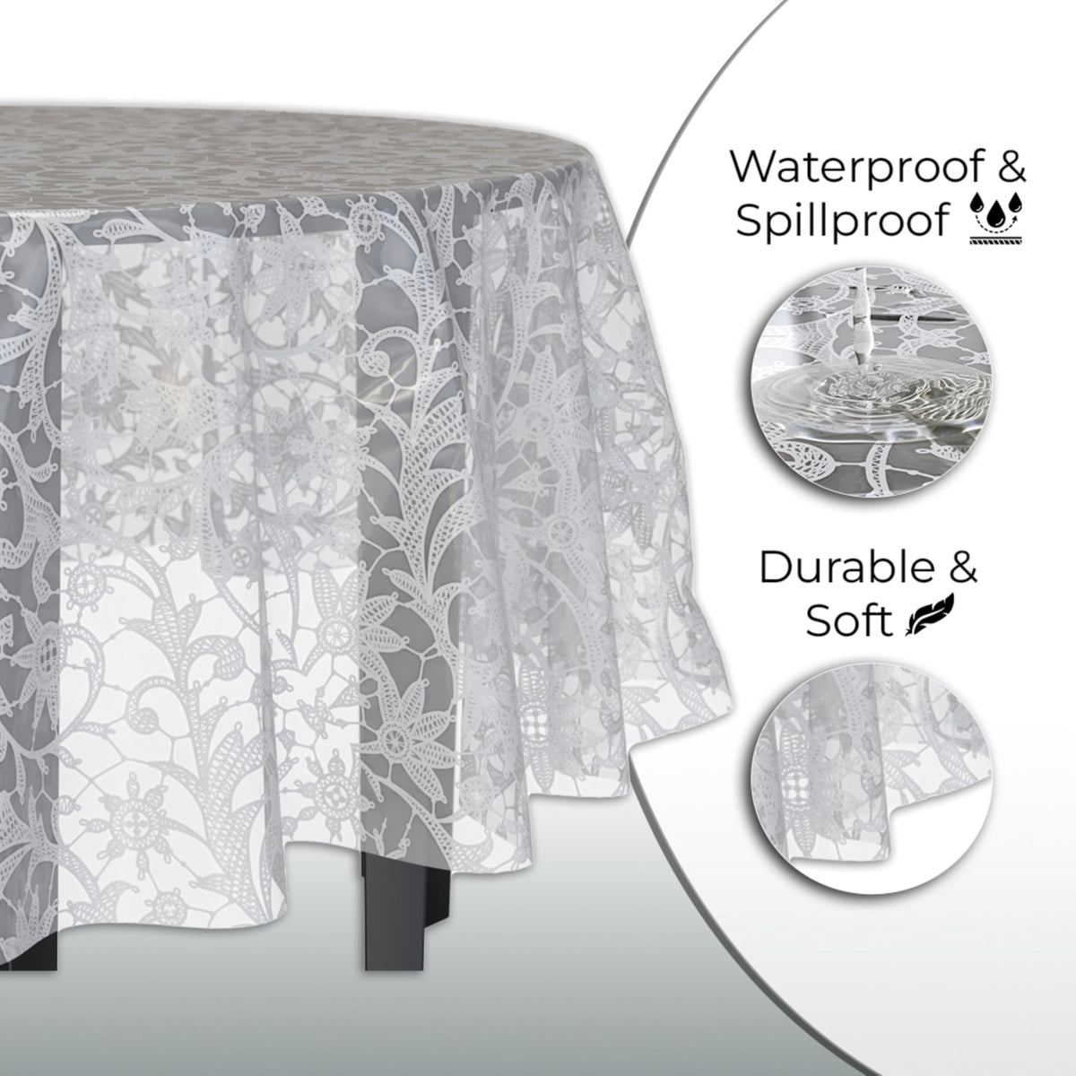 Exquisite lace table cloth protective yet stylish surface coverage for tables.