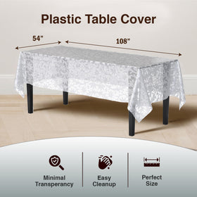 Exquisite lace table cloth rectangle 54x108 in a dining setup showcasing disposable convenience.