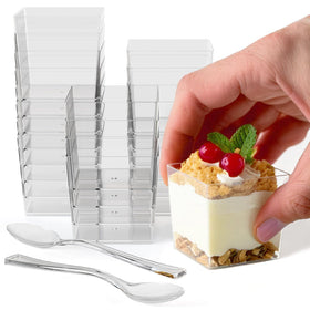 Exquisite mini dessert cups with spoons ideal for elegant party servings