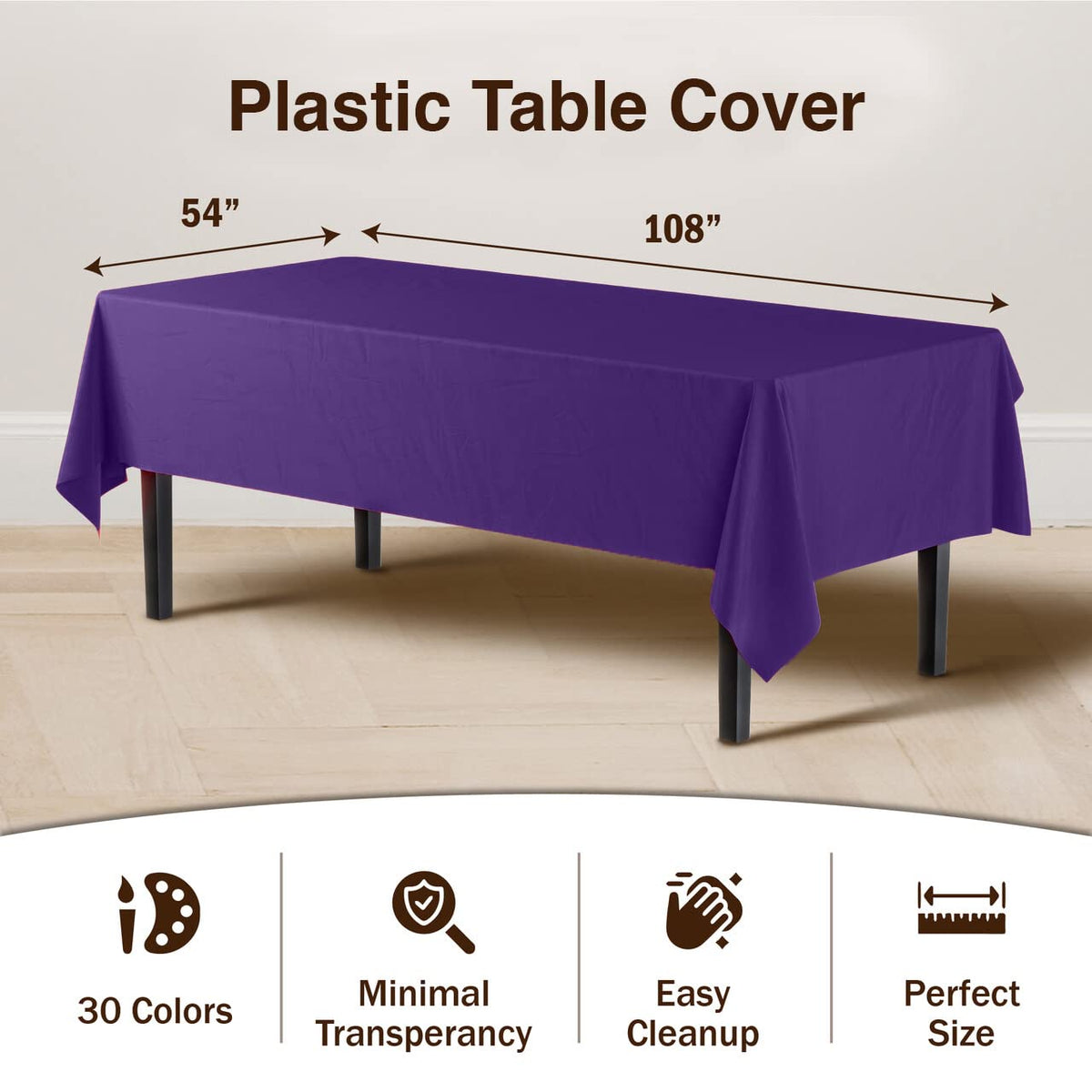 Exquisite purple tablecloth closeup shows durable material and vibrant color.