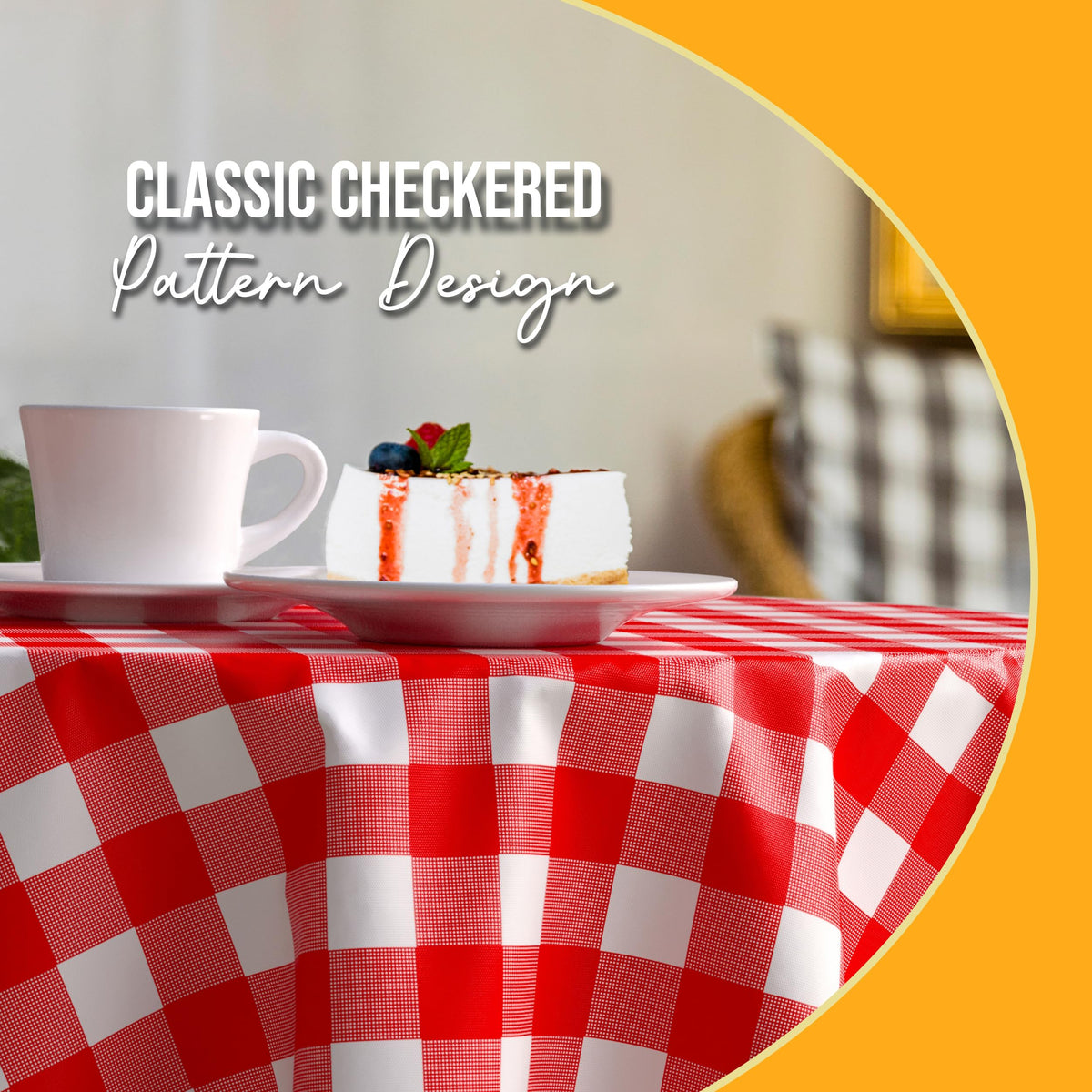 Exquisite round red gingham table cover with high opacity for a neat presentation.