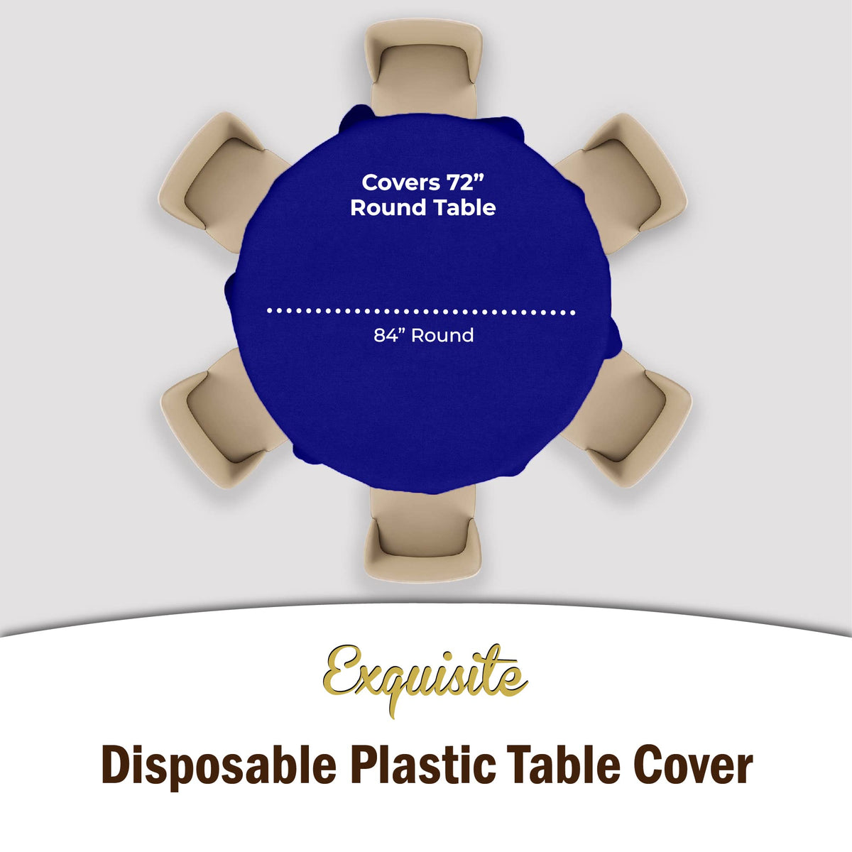 Exquisite navy round tablecover designed for 7-foot tables