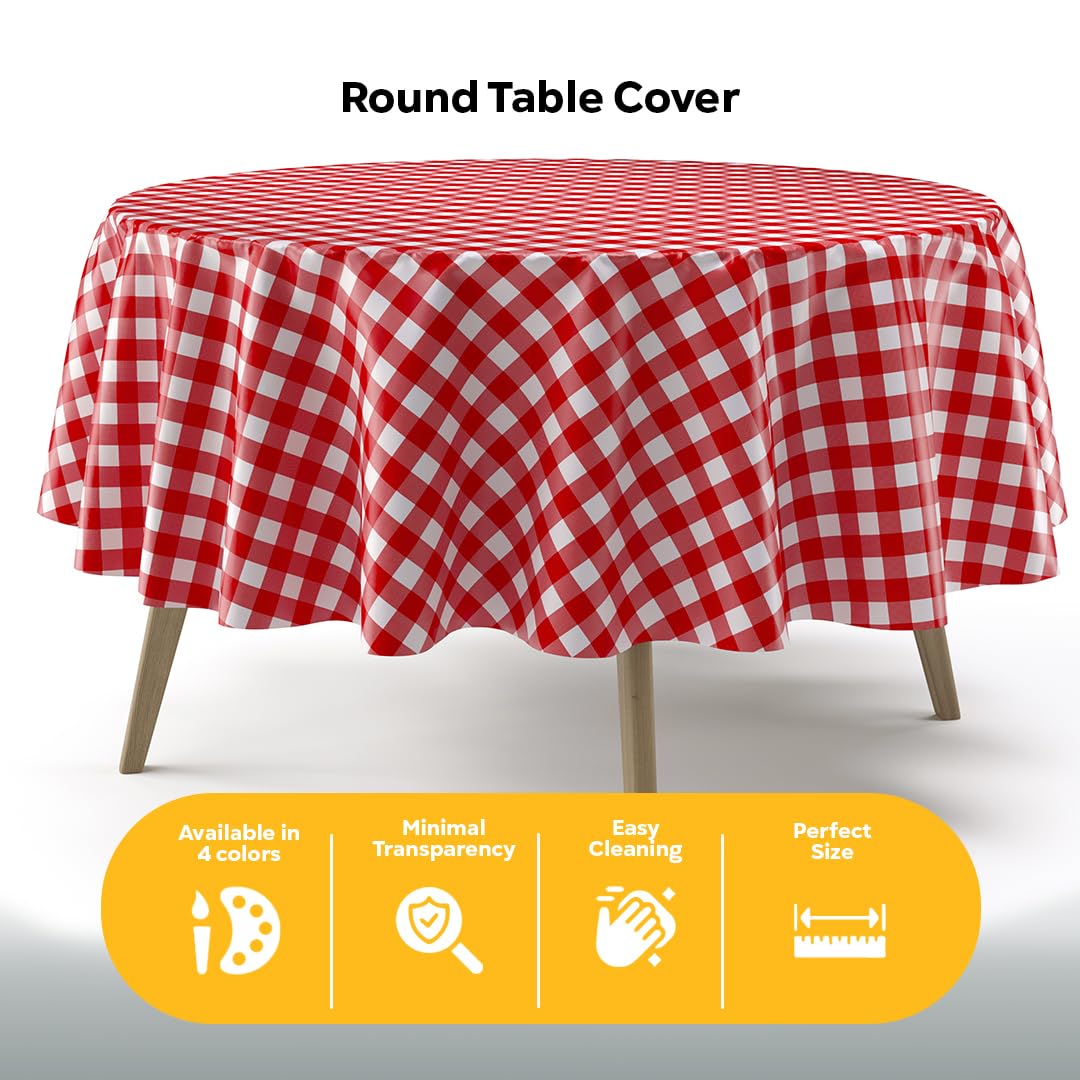 Exquisite red gingham disposable round tablecloth for quick cleanup after party