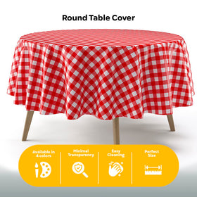 Exquisite red gingham disposable round tablecloth for quick cleanup after party