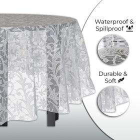 Exquisite white lace round tablecloth cover adds delicate texture to decor