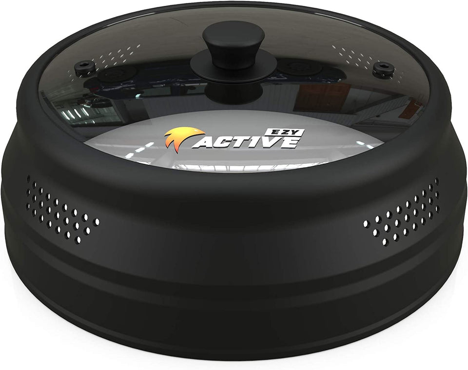 EZY ACTIVE collapsible microwave cover over a plate protects from splatters