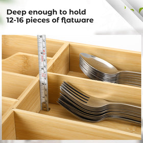 Fabsome wooden organizer features deep compartments to prevent clutter in busy kitchens.
