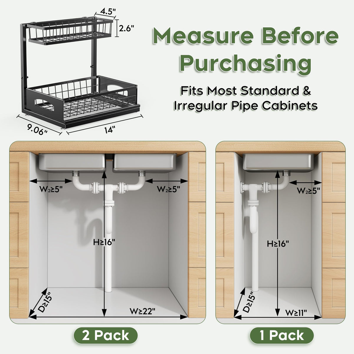 Fabutier under sink organizer top view showing slim top shelf and rails