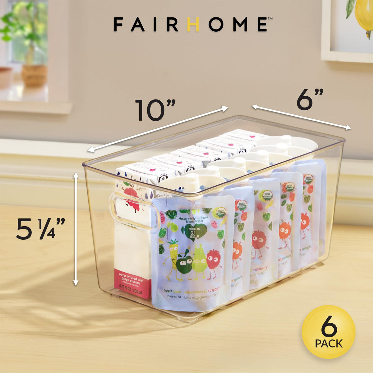 FAIRHOME clear plastic bin offers quick visibility for groceries and snacks