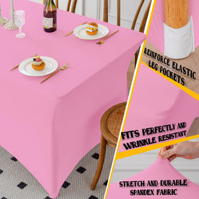 Famstar pink tablecloth showing elastic corner pockets for secure placement
