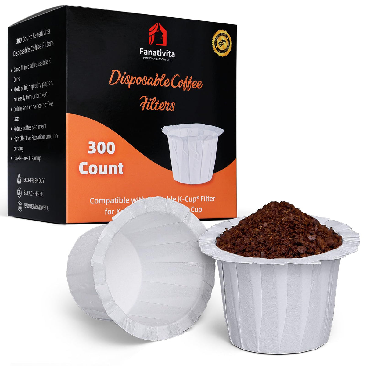 Fanativita 300-count K-Cup filters enable quick, mess-free single-serve brewing.