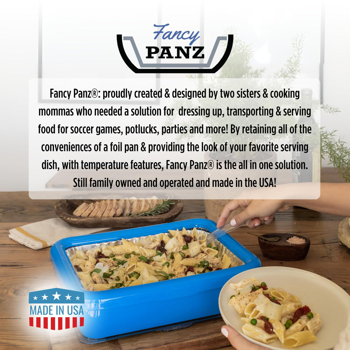 Fancy Panz keeps foods warm or cool at picnics and potlucks.