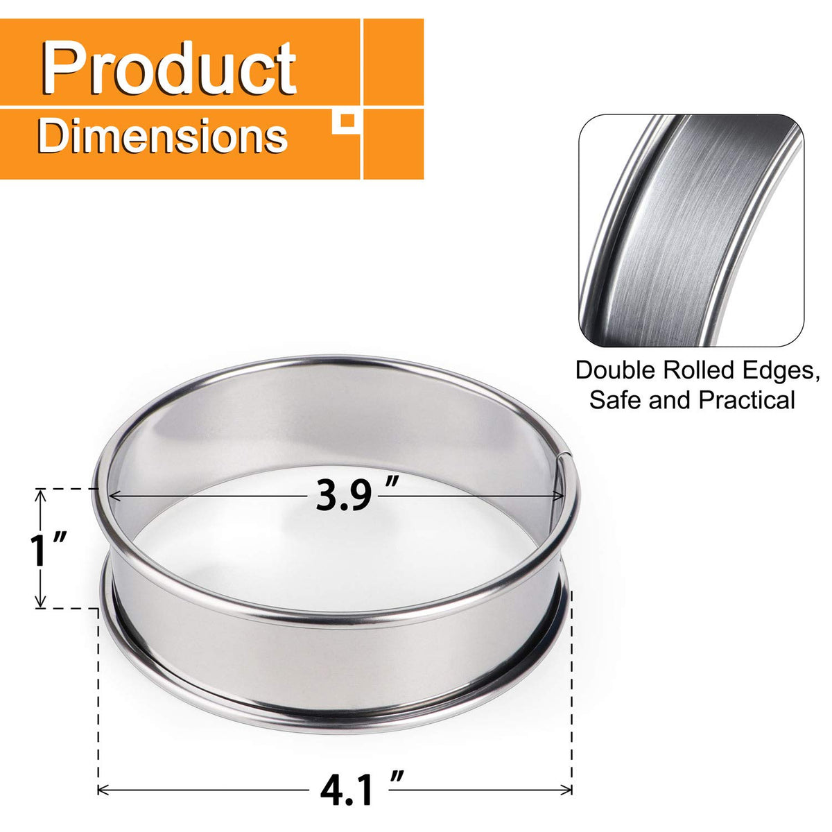 FANGSUN stainless steel crumpet rings with durable double rolled edges.